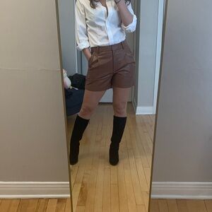 Aritzia Wilfred Brown Leather Shorts